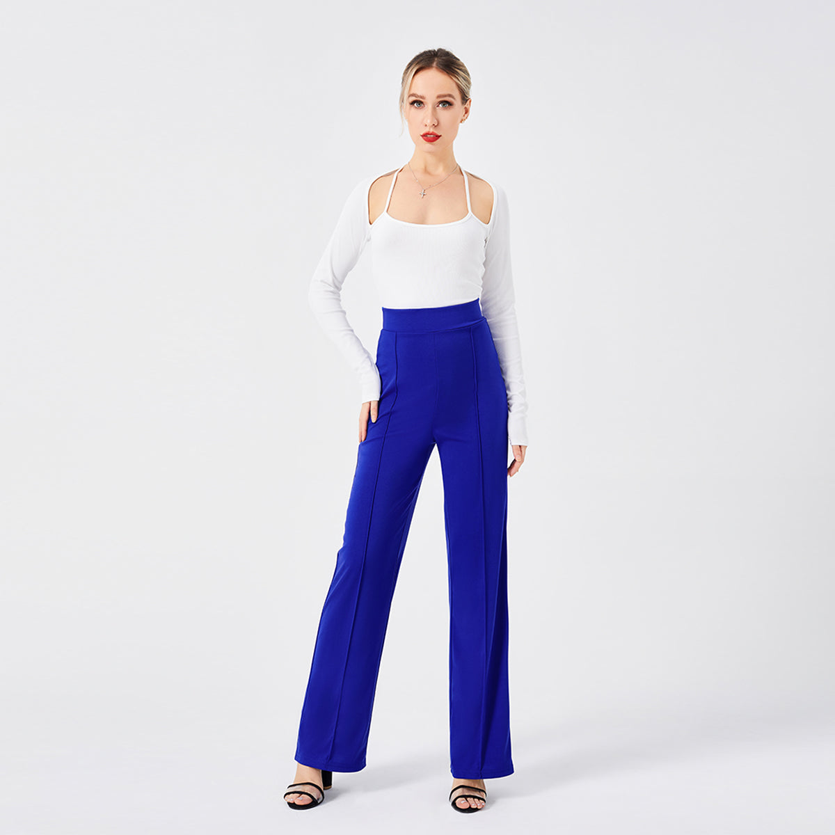 High-Waisted Slim Solid Color Women's Flared Pants