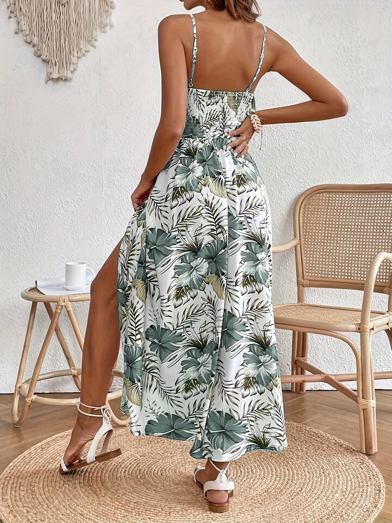 Vestido Largo de Verano para Mujer con Estampado Floral y Abertura Lateral