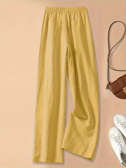 Pantaloni Donna a Vita Alta con Coulisse in Lino Blend – Stile Casual Estivo