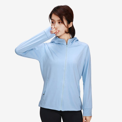 Women's Long Sleeve Winter Yoga Jacket with Hood, Plush Lining, and High Collar