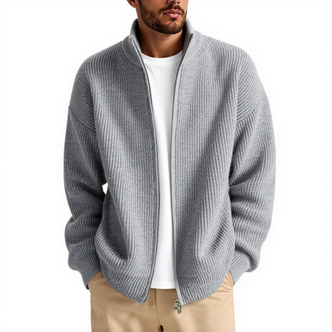 Men's Knit Cardigan with Loose Fit and Front Opening