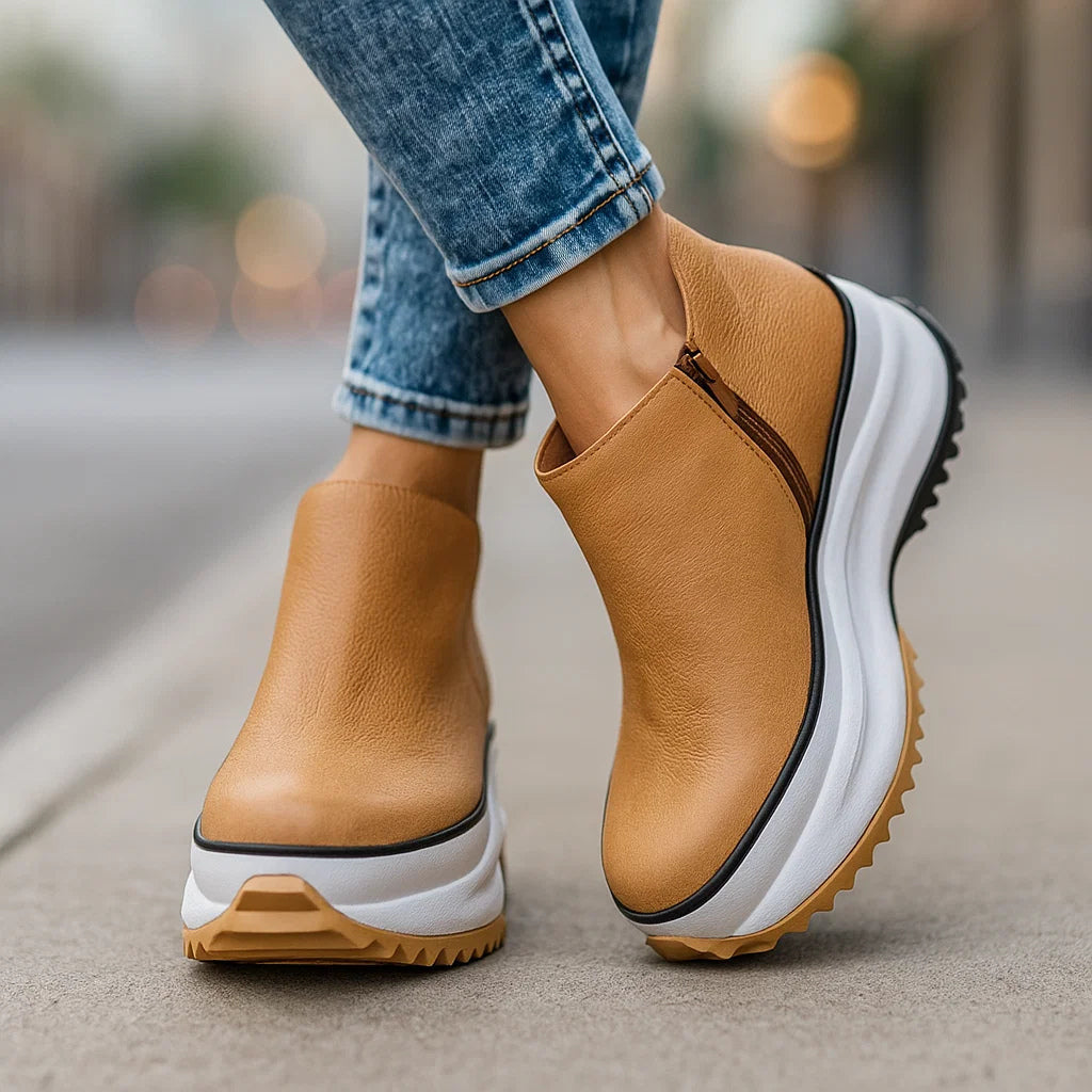 Women's Platform Shoes with Textured Finish and Side Zip