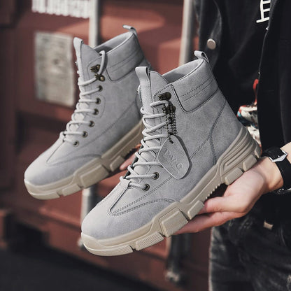 Herrestøvler til arbejde med snørebånd og gummisål, midt på læggen