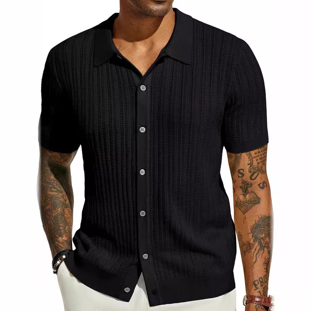 Camisa de verano para hombre de punto, con mangas cortas y botones