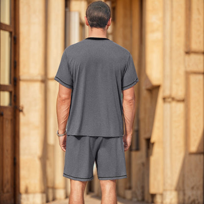 Men's Summer Two-Piece Set with Short Sleeve T-Shirt and Shorts – Casual Silk Feel Outfit