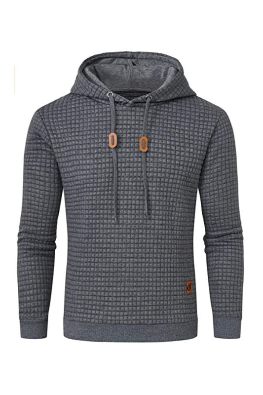 Men's Long Sleeve Hoodie with Double-Layer Hood and Ribbed Hem
