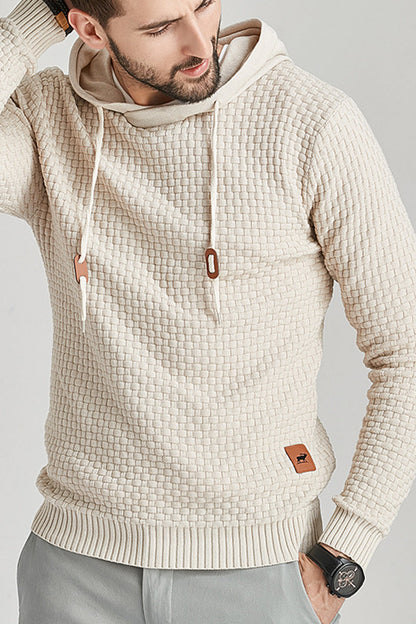 Felpa Uomo a Maniche Lunghe con Cappuccio Doppio Strato e Orlo a Costine
