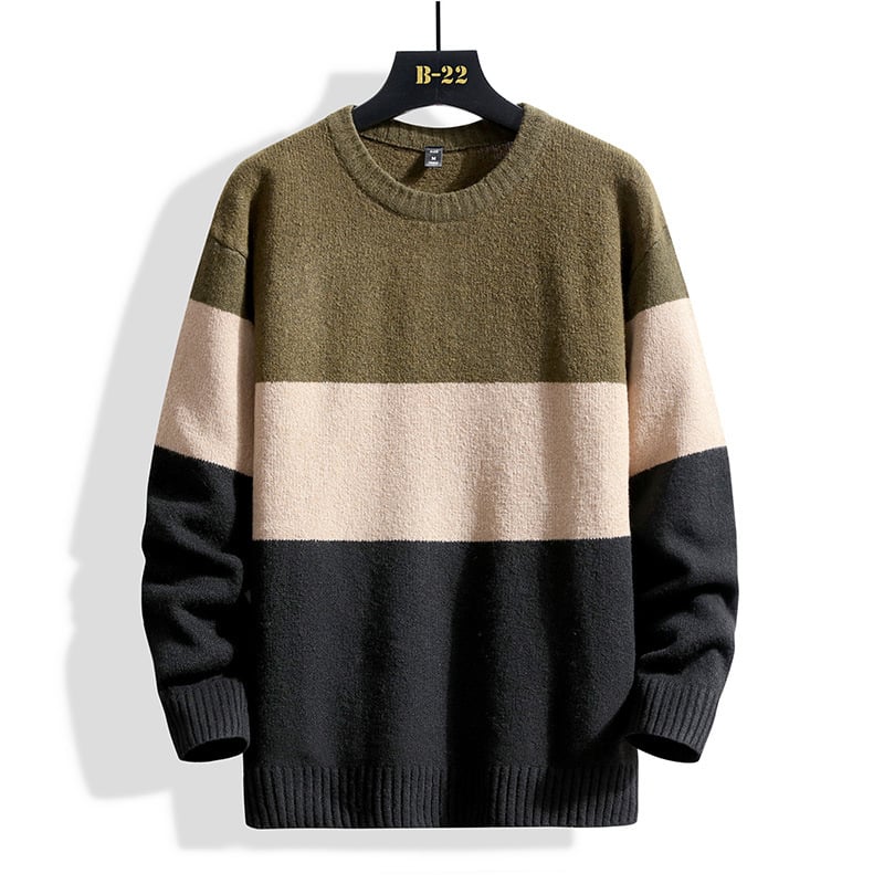 Men's Sweater with Crew Neck and Ribbed Hem