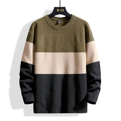 Men's Sweater with Crew Neck and Ribbed Hem