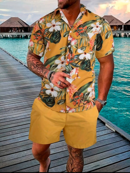 Men's Summer Set Short Sleeve Shirt and Cotton Blend Shorts – Casual Style