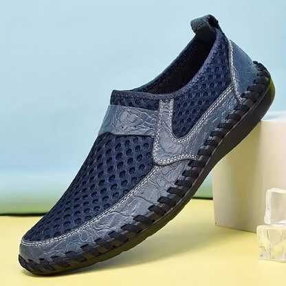 Herresko Slip-On med Elastisk Mesh Overdel og Bred Pasform – Stødabsorberende Sål med Skridsikring
