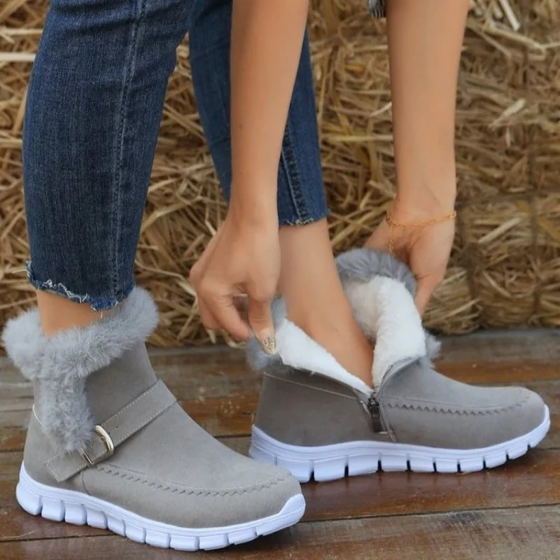 Women's Winter Ankle Boots with Soft Lining and Buckle Detail – Side Zipper