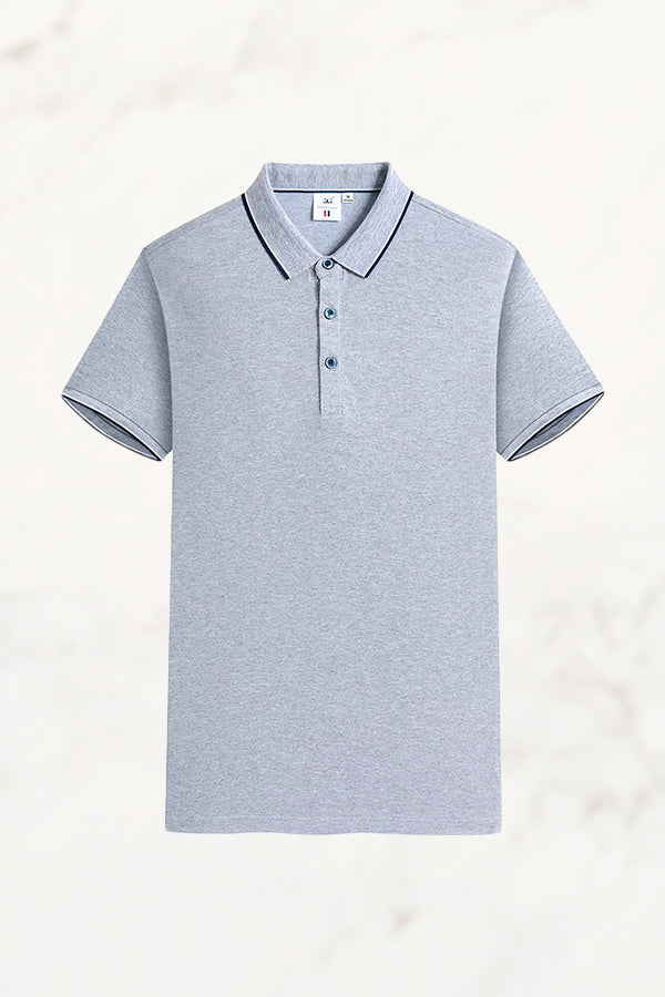 Polo Uomo Manica Corta con Colletto Jacquard – Misto Seta Ghiaccio e Cotone