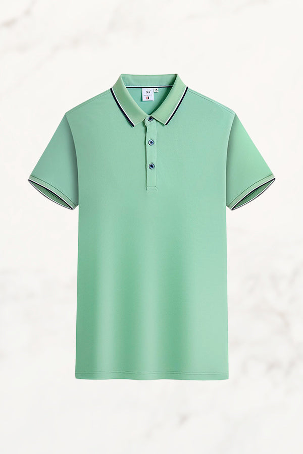 Polo Uomo Manica Corta con Colletto Jacquard – Misto Seta Ghiaccio e Cotone