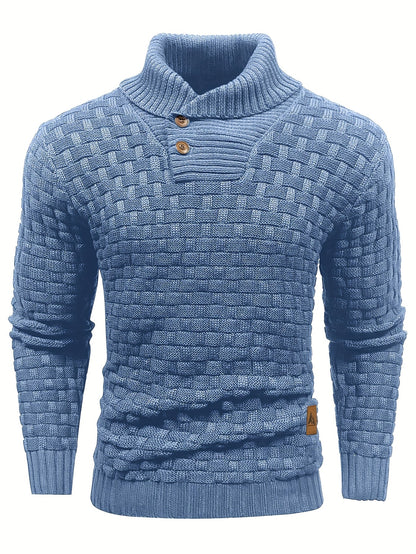 Maglione Uomo in Maglia Waffle con Collo a Sciarpa