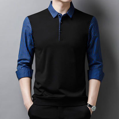 Men's Long Sleeve Shirt with Striped Sleeves and Straight Fit