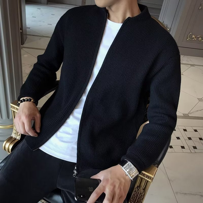 Men's Winter Solid Color Cardigan with Long Sleeves