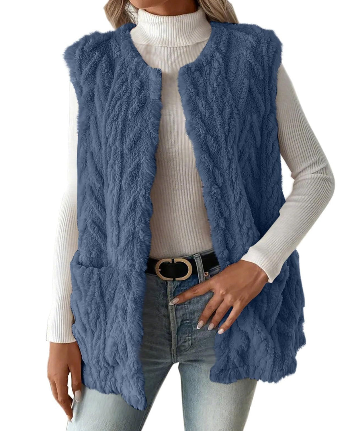 Chaleco de peluche otoñal sin mangas para mujer, con diseño reversible