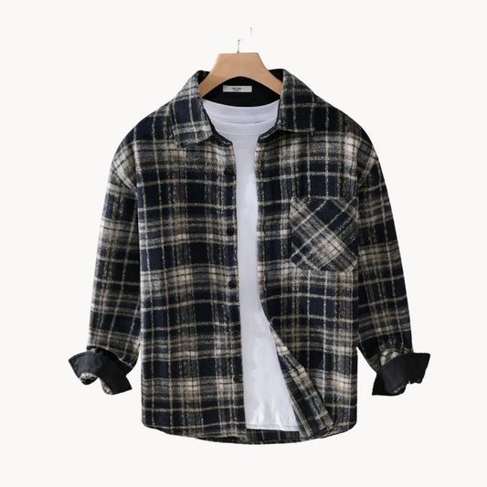 Camicia Da Uomo Autunnale In Flanella A Quadri, Vestibilità Comoda E Taschino Sul Petto.