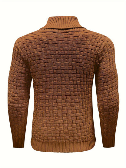 Maglione Uomo in Maglia Waffle con Collo a Sciarpa