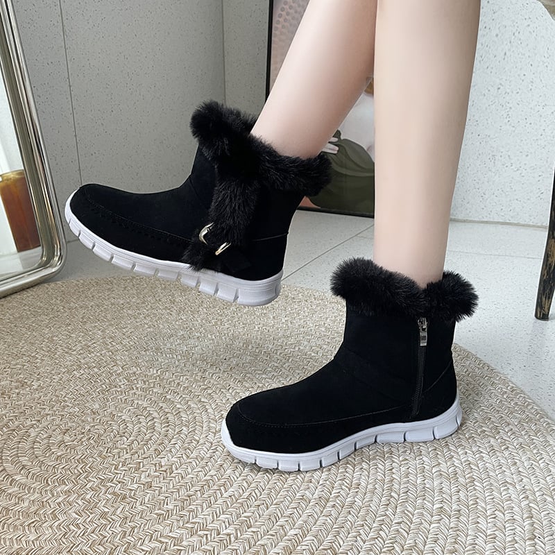 Women's Winter Ankle Boots with Soft Lining and Buckle Detail – Side Zipper