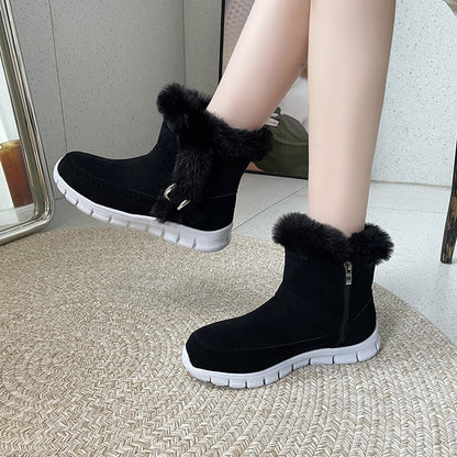 Women's Winter Ankle Boots with Soft Lining and Buckle Detail – Side Zipper