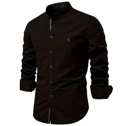 Camisa de verano para hombre de mezcla de algodón y lino, con cuello mao y mangas largas.