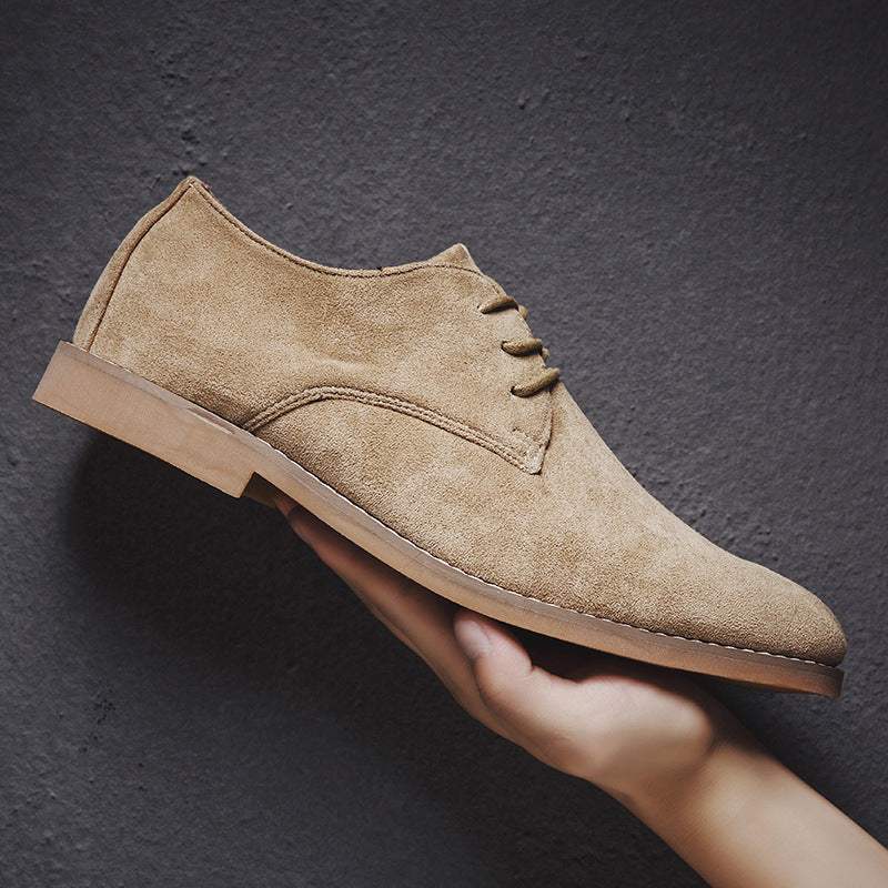 Scarpe Casual Uomo in Stile Britannico con Lacci e Finitura Effetto Scamosciato