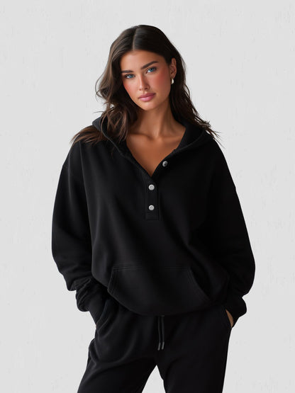 Felpa Donna Oversize con Cappuccio e Bottoni a Pressione – Stile Quotidiano