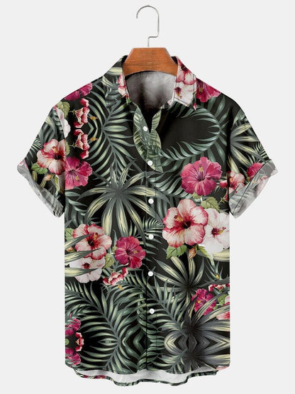 Camicia Uomo a Maniche Corte con Stampa Floreale e Tessuto Elasticizzato – Stile Casual