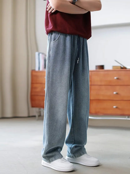 Jeans Uomo Primavera in Denim Lavato Loose Fit Gamba Dritta