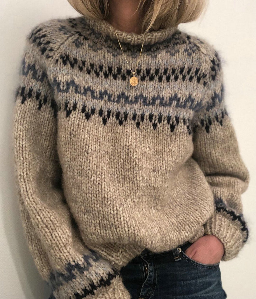 Maglione Pullover Donna in Maglia a Maniche Lunghe con Stampa