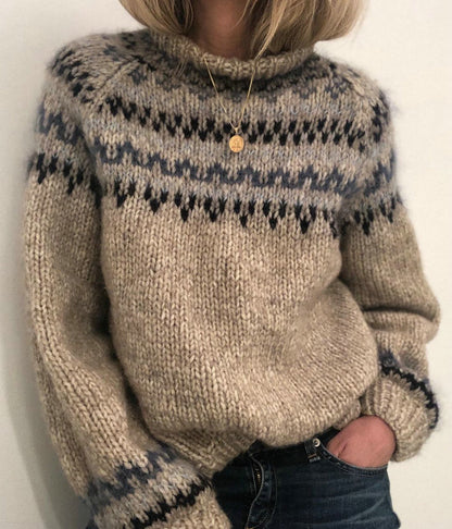 Maglione Pullover Donna in Maglia a Maniche Lunghe con Stampa