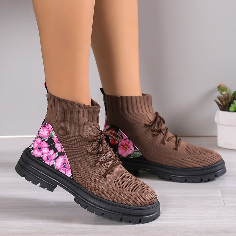 Botines de mujer otoño invierno con calceta de malla tejida – Suela plana de goma