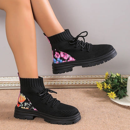 Botines de mujer otoño invierno con calceta de malla tejida – Suela plana de goma