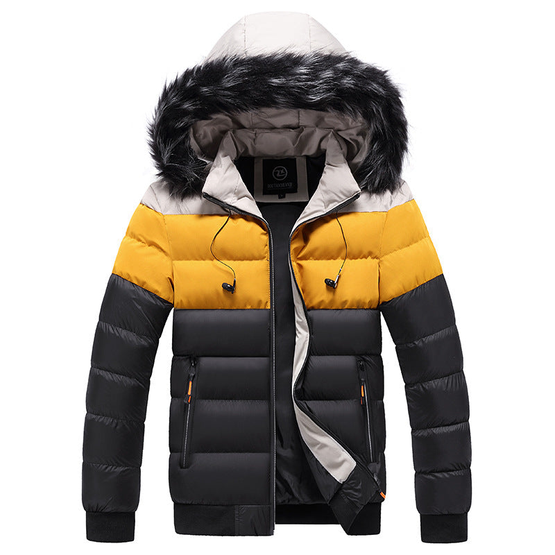 Men's Winter Puffer Jacket with Hood and Zip Closure