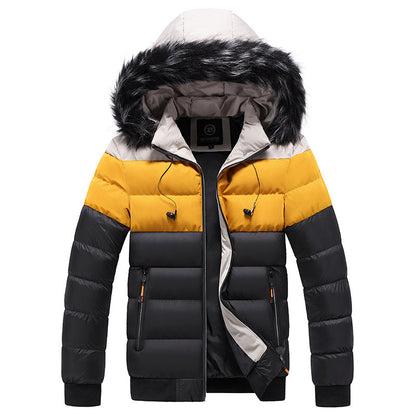 Men's Winter Puffer Jacket with Hood and Zip Closure