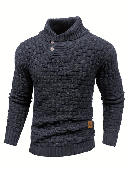Maglione Uomo in Maglia Waffle con Collo a Sciarpa