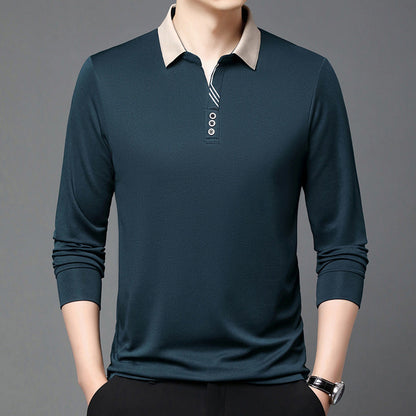 Herret-shirt i ensfarvet sommerdesign med reverskrave og asymmetrisk design – let casual t-shirt