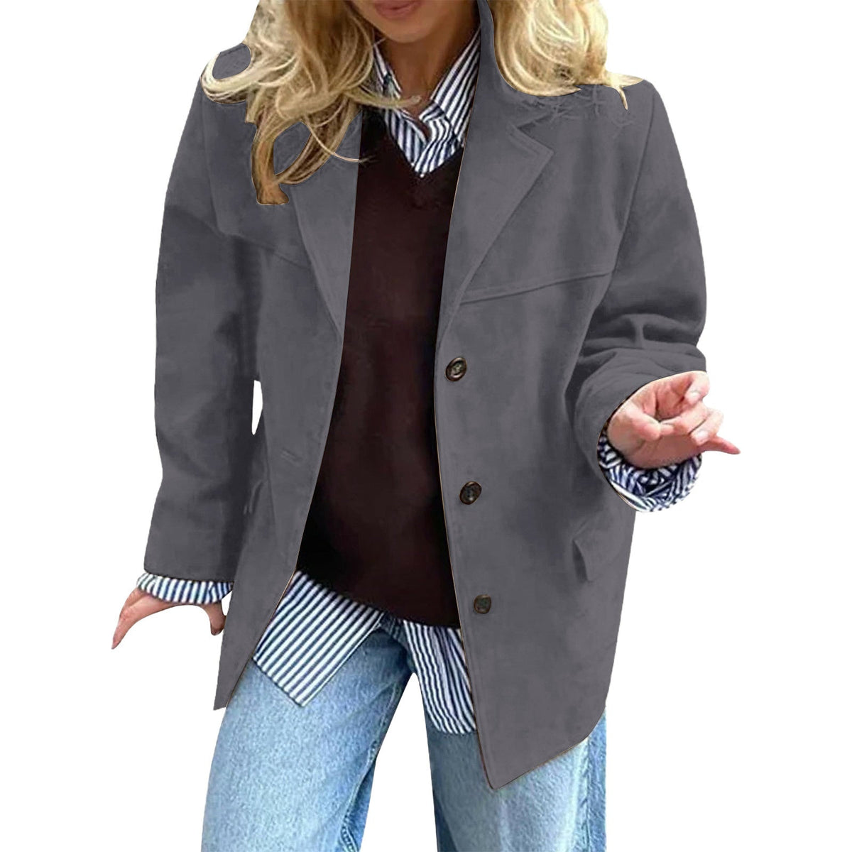 Blazer de mujer para otoño con bolsillos, corte regular y mangas largas