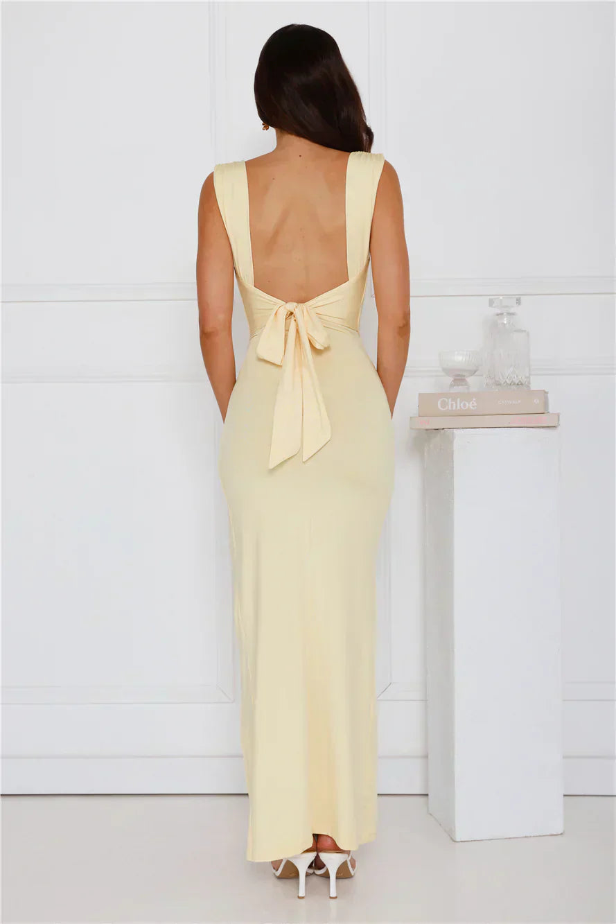 Women's Dress with Side Slit and Bow on the Back