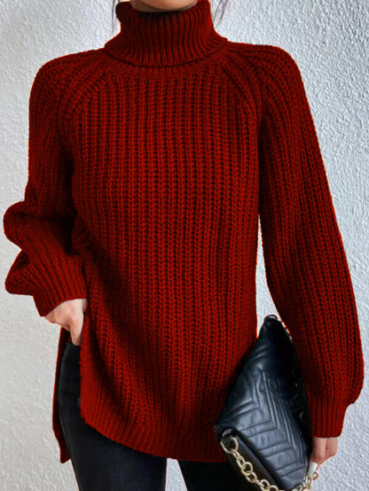 Maglione Donna con Collo Alto, Maniche Raglan e Spacco Laterale – Stile Versatile