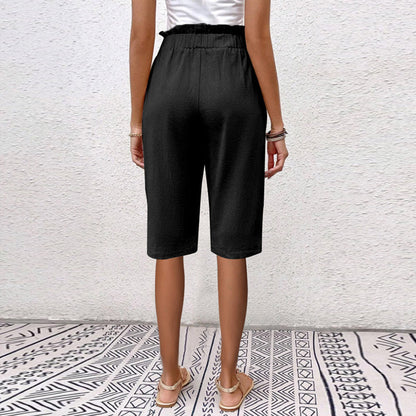 Pantaloncini Estivi Donna a Vita Alta con Tasche e Dettaglio Bottoni – Cotone Blend