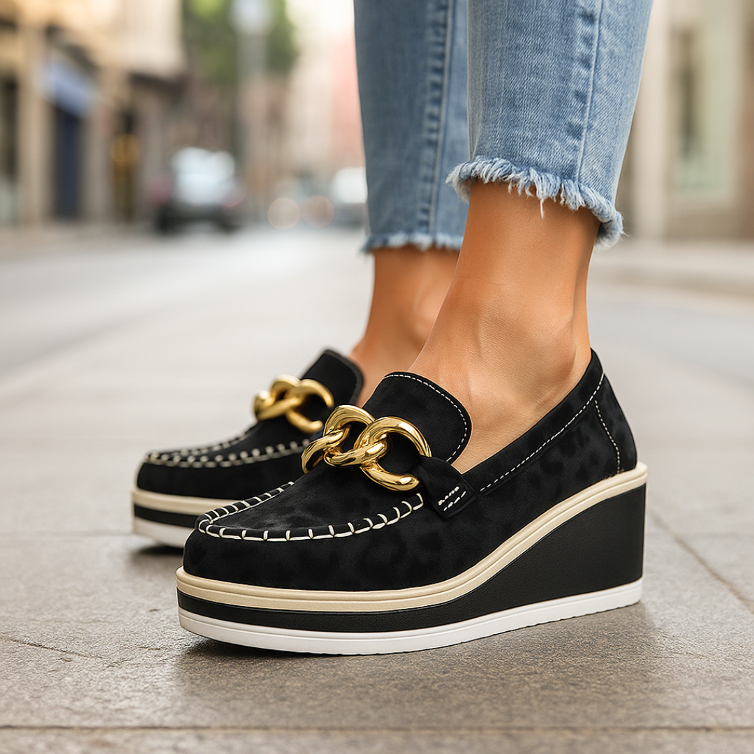 Mocassini Donna con Zeppa e Soletta Imbottita – Dettagli Leopard Oro
