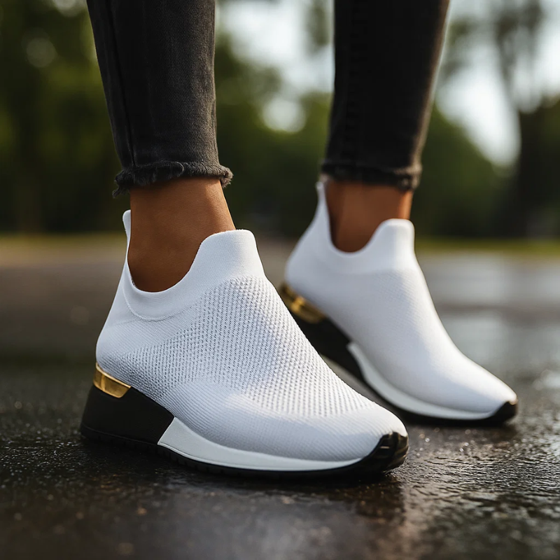 Women's Slip-On Sneakers with Breathable Mesh and Metallic Heel