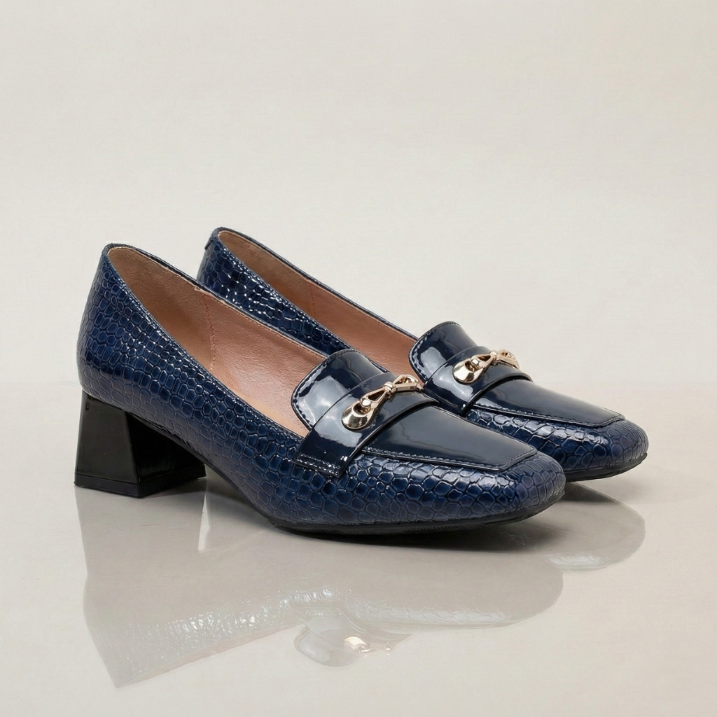 Décolleté Donna Punta Quadrata Tomaia Effetto Coccodrillo Vernice Lucida Tacco Largo – Scarpe Eleganti