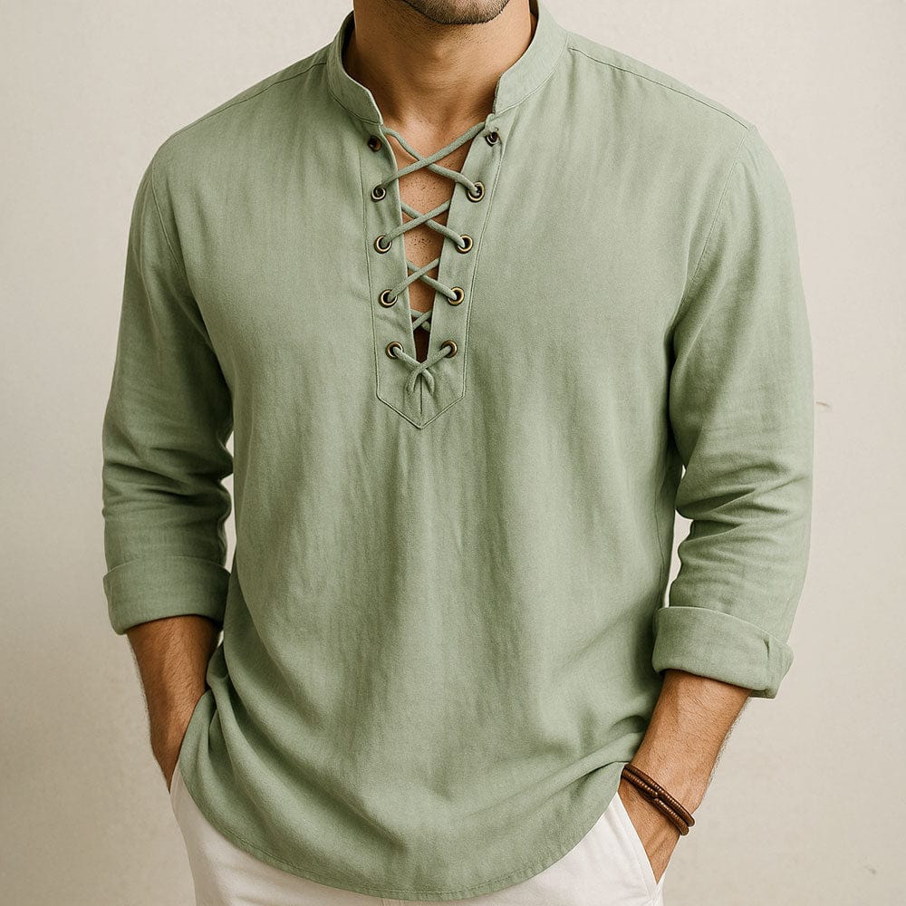 Camisa de verano para hombre con cordón delantero y mangas cortas