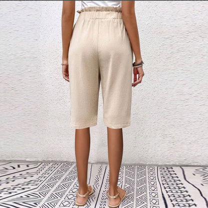Pantaloncini Estivi Donna a Vita Alta con Tasche e Dettaglio Bottoni – Cotone Blend