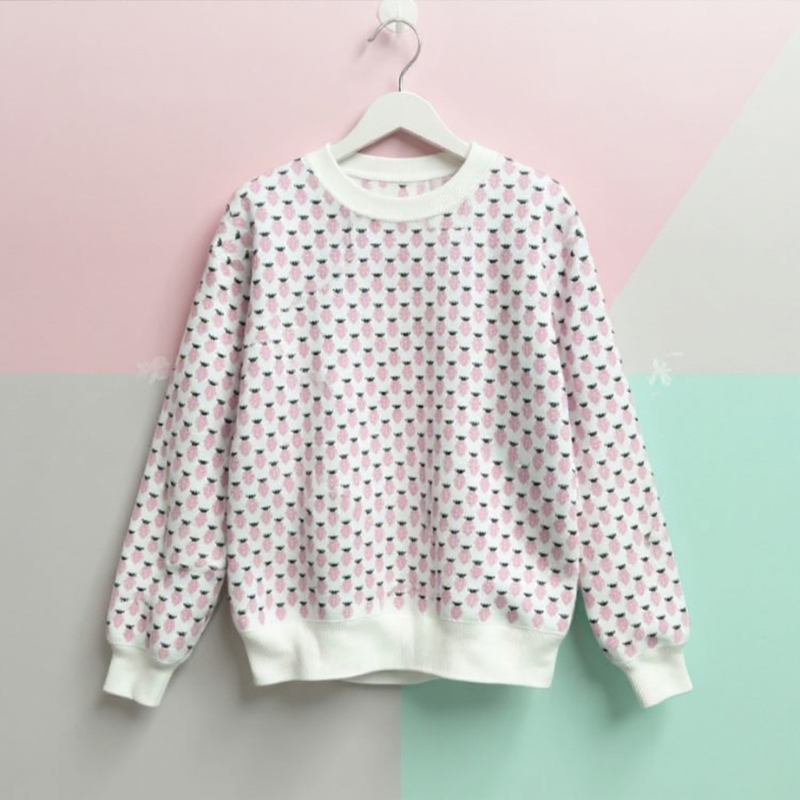 Maglione Donna Oversize con Stampa Fragole e Girocollo – Stile Casual