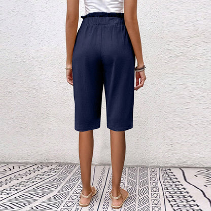 Pantaloncini Estivi Donna a Vita Alta con Tasche e Dettaglio Bottoni – Cotone Blend
